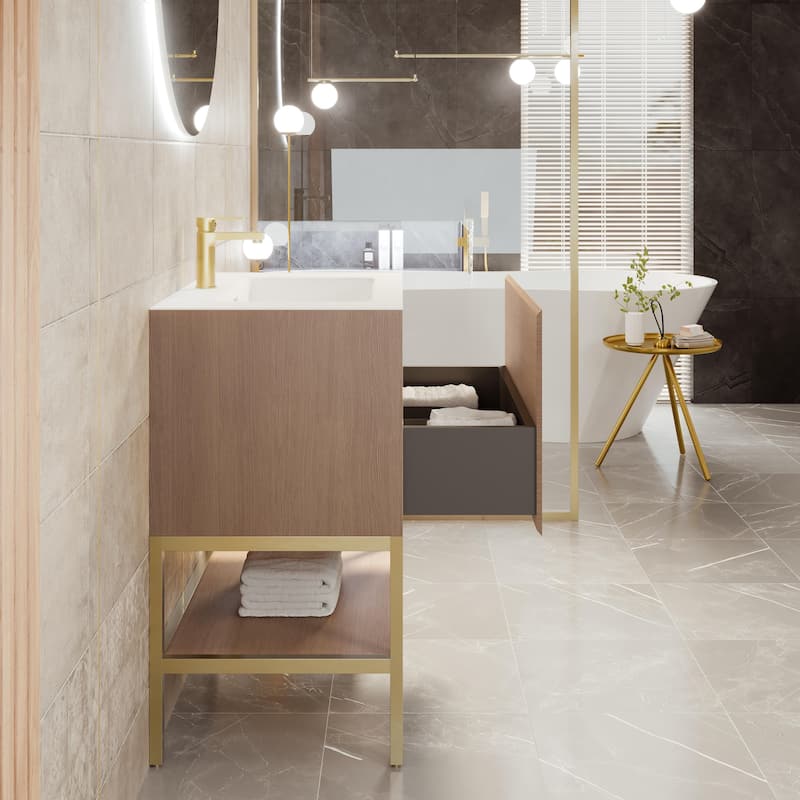 Eviva Iris 30"W Oak Freestanding Vanity with Integrated Sink Top