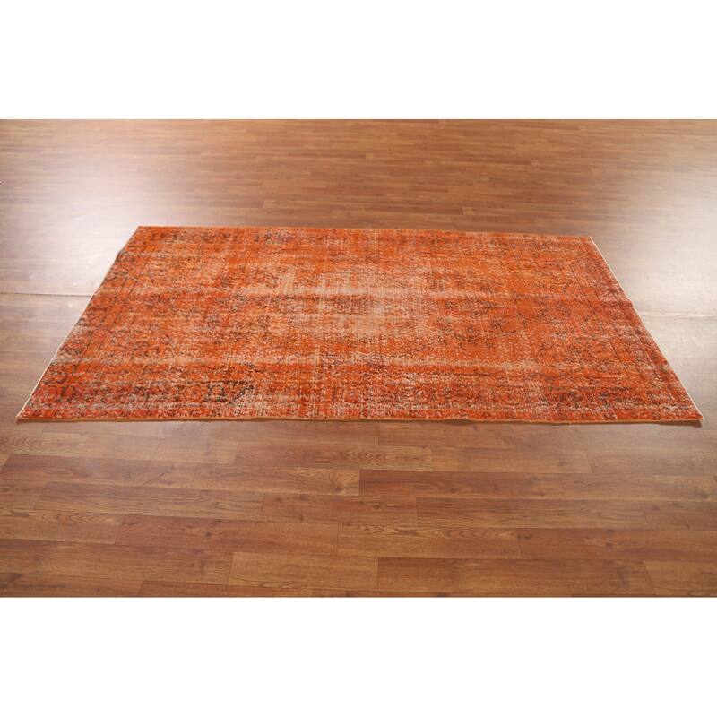 Orange Anatolian Distressed Turkish Vintage Rug Handmade Wool Carpet - 3'9"x 7'0"