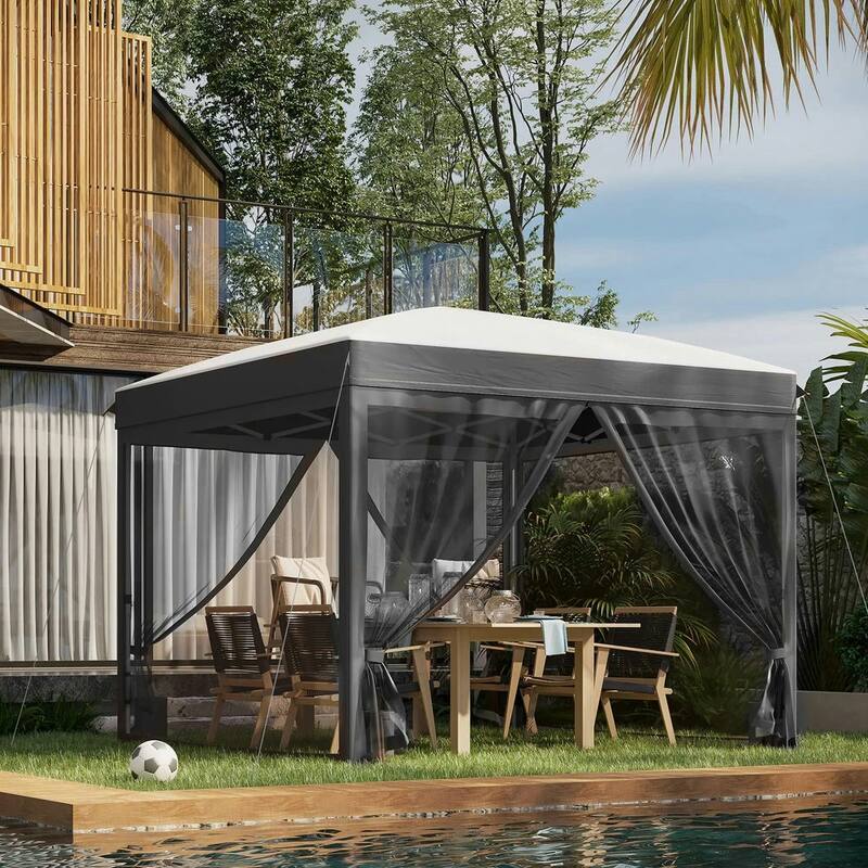 10x10 Pop Up Canopy Tent with Netting, Adjustable Height, Easy Setup - Grey