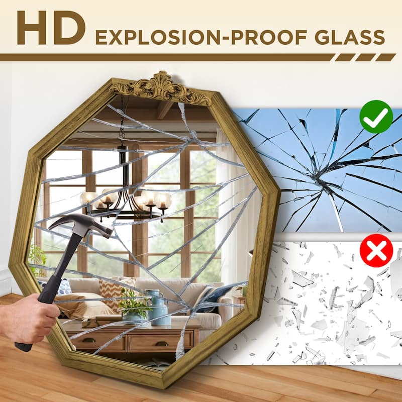 Octagon Brown Wood Framed Wall Mirror