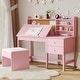 preview thumbnail 14 of 18, Adjustable Tilt Kids Desk and Chair Set - Wooden Study Table with Drawer, Cork Board & Hutch - Student Writing Desk