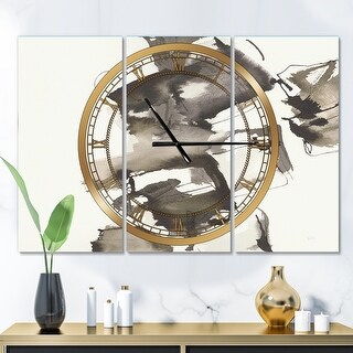 Designart 'Geometric Glam Square II' Glam 3 Panels Oversized Wall CLock - 36 in. wide x 28 in. high - 3 panels