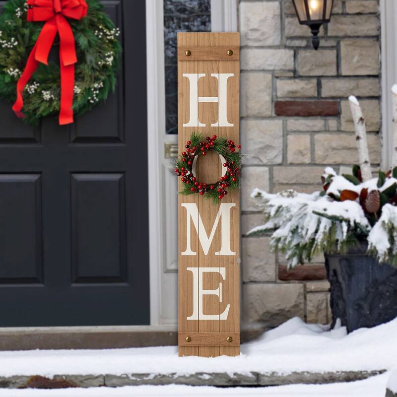 Glitzhome 42"H Wooden "HOME" Porch Sign with 3 Changable Floral Wreaths