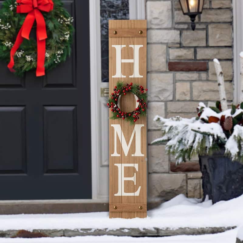 Glitzhome 42"H Porch Sign with 3 Interchangeable Floral Wreaths for Fall Thanksgiving