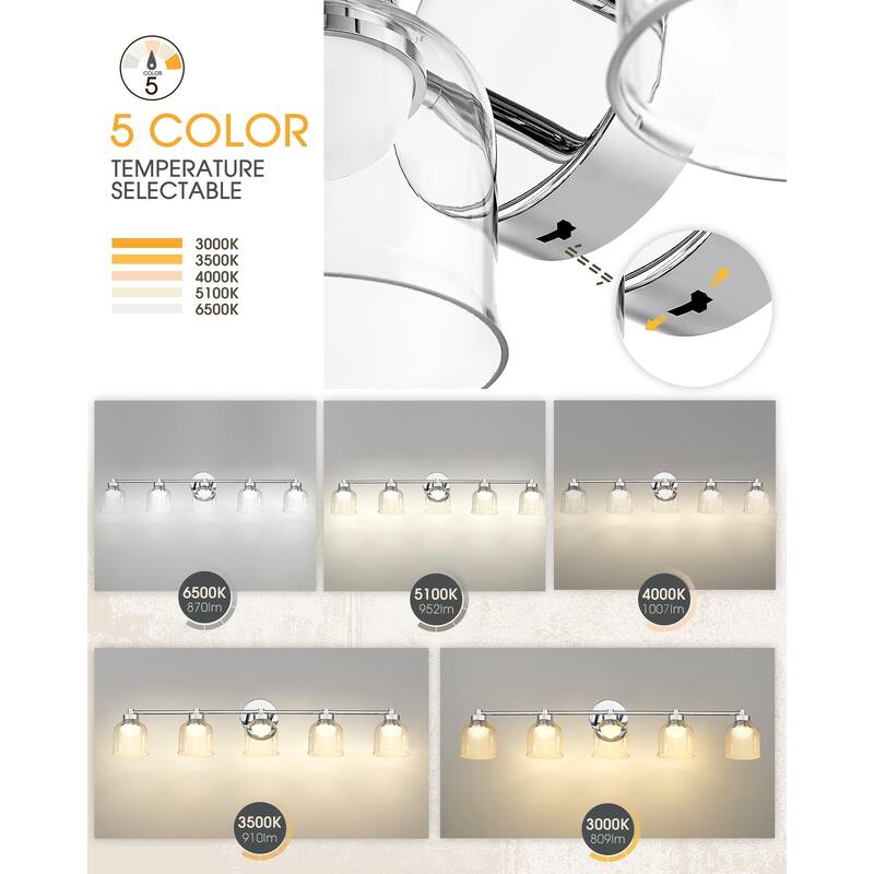 3/4/5-Light 15W LED Bathroom Vanity Light, Dimmable, Chrome