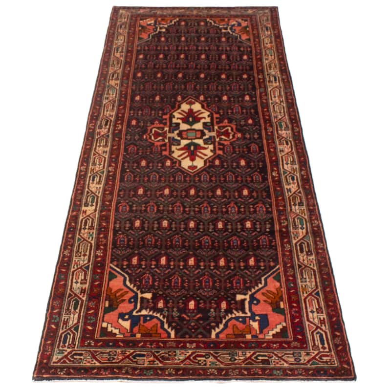 ECARPETGALLERY Hand-knotted Anadol Navy, Red Wool Rug - 3'7 x 9'10
