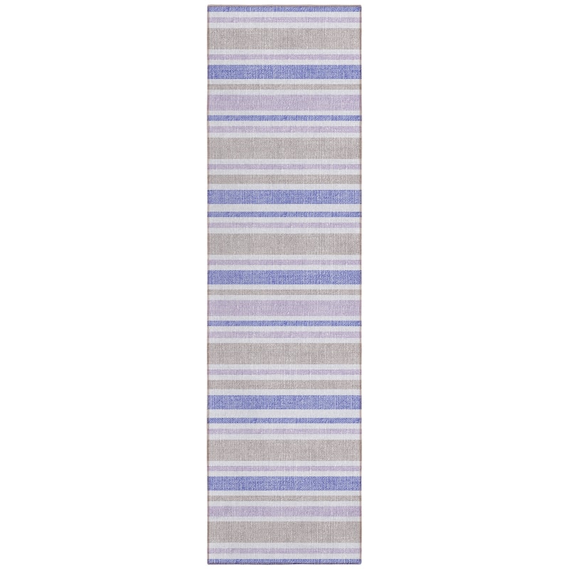 Machine Washable Indoor/ Outdoor Thin Cabana Stripe Chantille Rug