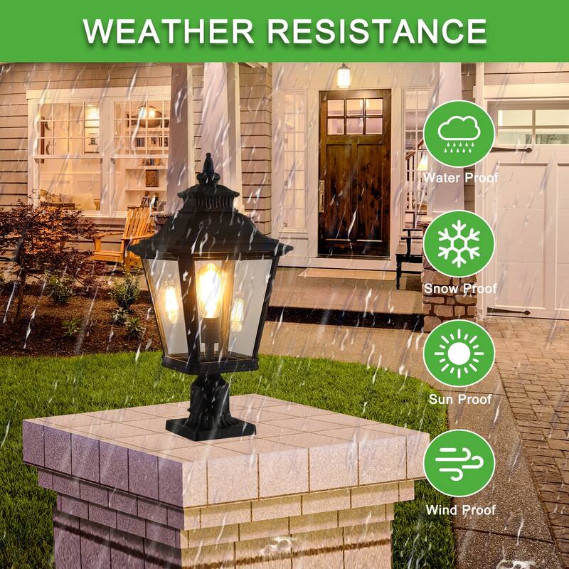 Outdoor Glass Column Headlights, Retro Style Post Lamp, 2 PC