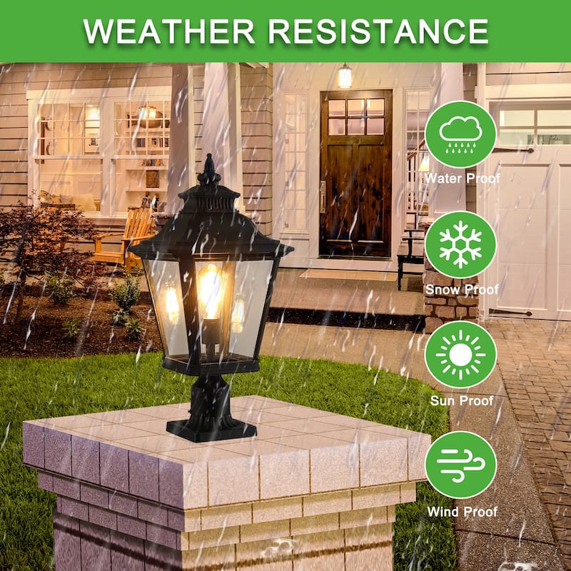 Single Pack Outdoor Post Lantern Light - Classic Black Metal and Clear Glass Pillar Lamp (Light Bulb Not Included)