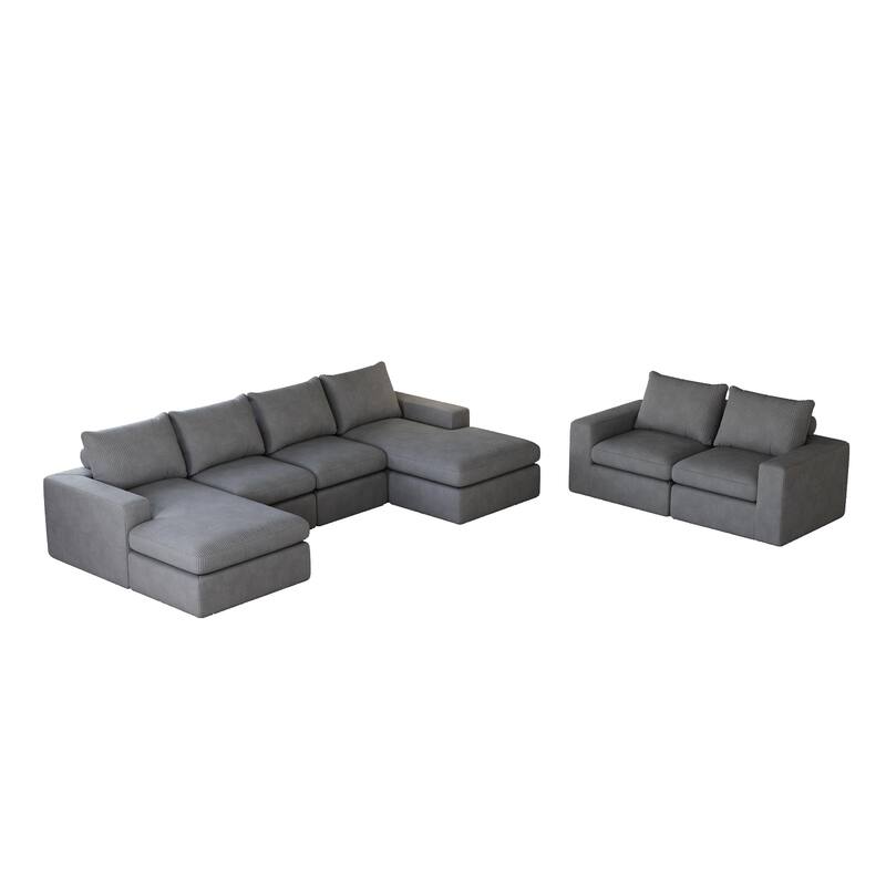 Roomfitters Modern 3-Seater Corduroy Cloud Sectional Sofa with Chaise, L-Shaped Boneless Couch with Pillows