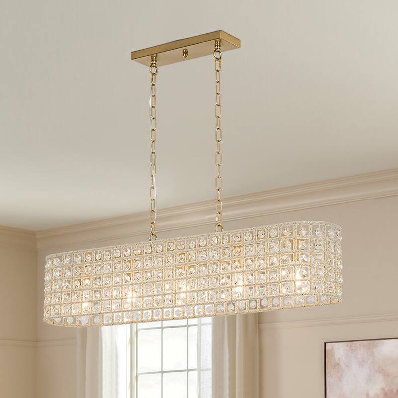 Glam 5-Light Shine Crystal Oval Cage Island Pendant Chandelier 41.7in