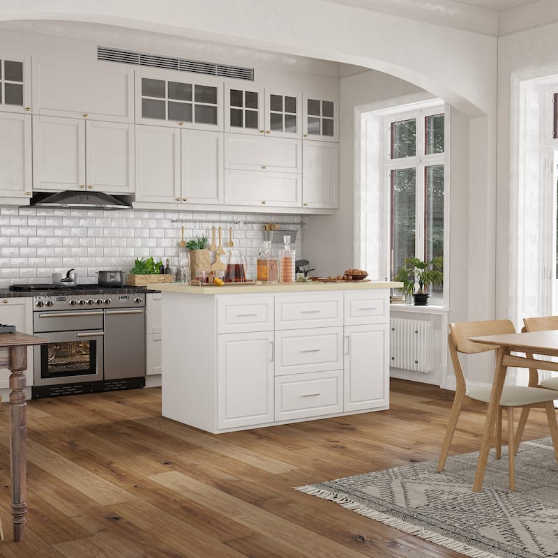 Kitchen Island with Drawers Cabinets High Gloss Stone-Like Countertop Wardrobe Storage Cabinet - 66.9"W