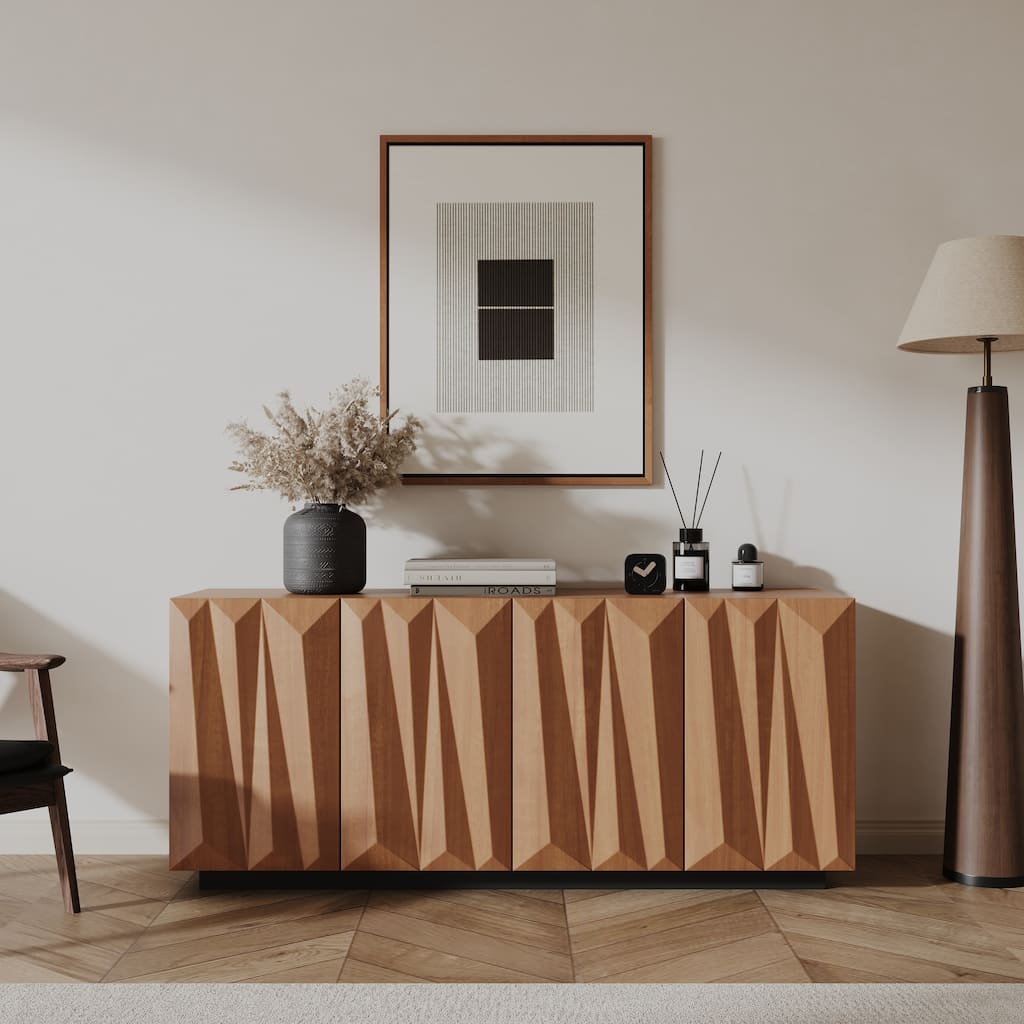 60'' Mid Century Sideboard Buffet Cabinet with 3D Doors,Kitchen Storage Cabinet Credenza