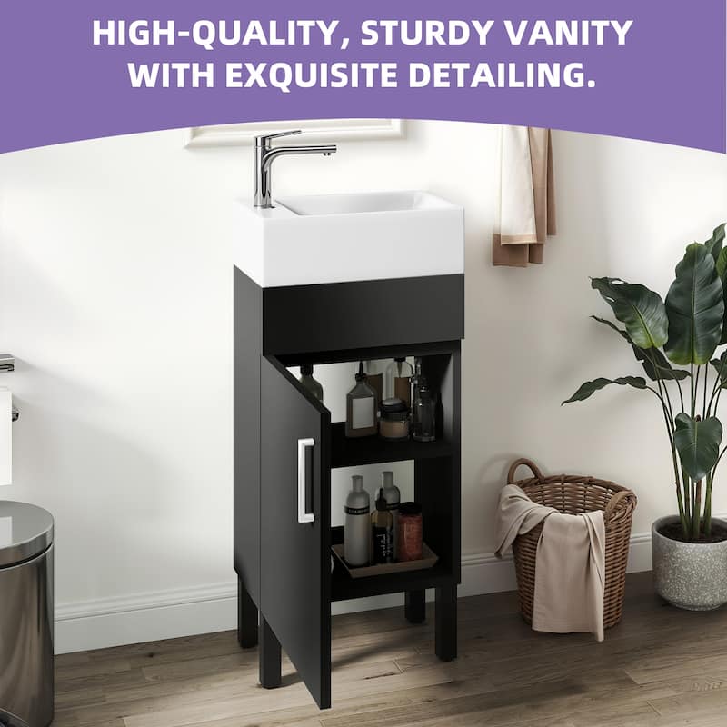 Moasis 15.7 Inch Freestanding Bathroom Vanity with Cabinet Storage and Modern Design