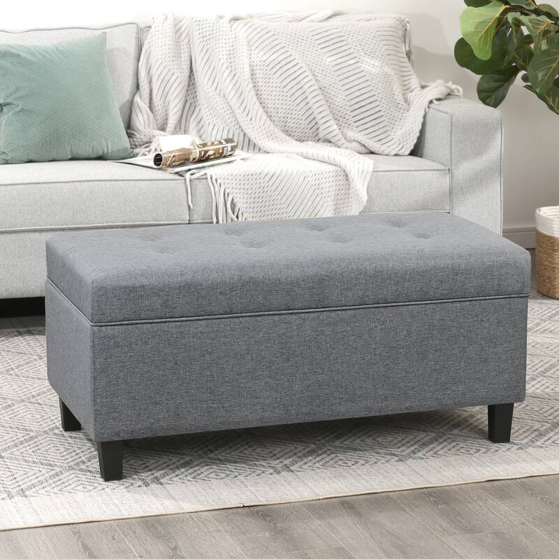 Adeco 40" Faux Leather Storage Ottoman Bench with Tufted Button - 40"X18.8"X16.5"