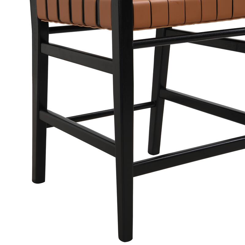 24.25-inch Modern Counter Stools Set of 2, Black PU Leather Seat with Rubberwood Frame