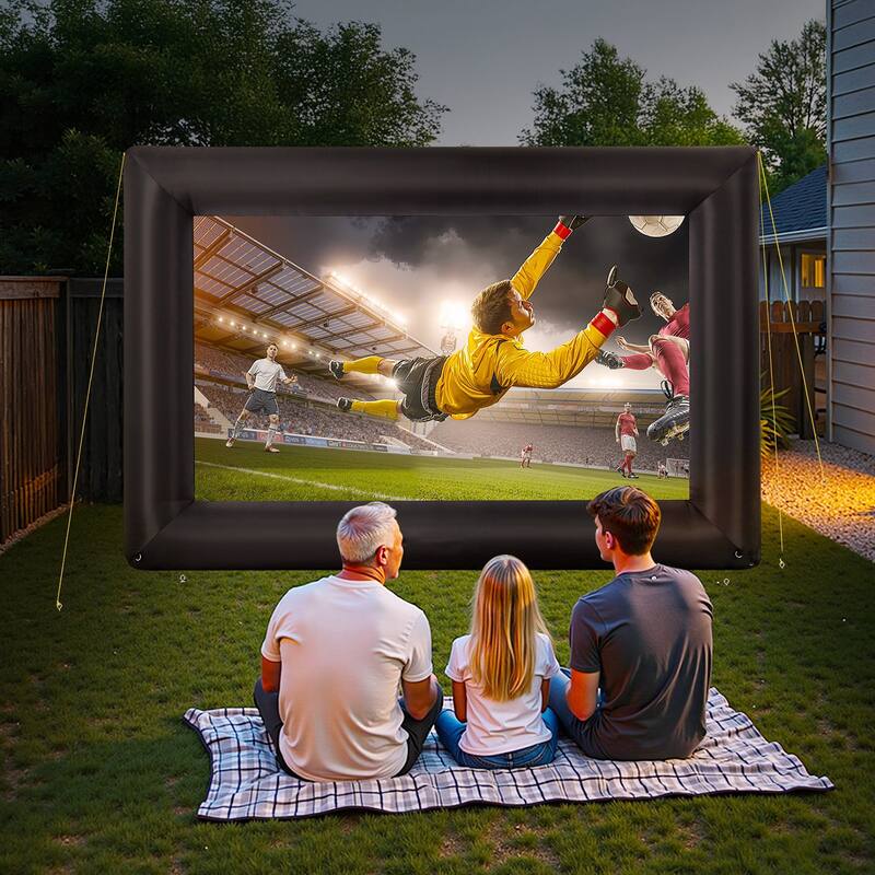 Outdoor & Indoor Movie Screen with 600D Washable Oxford Fabric 250W Quiet Blower Quick Setup, Front & Rear Projection