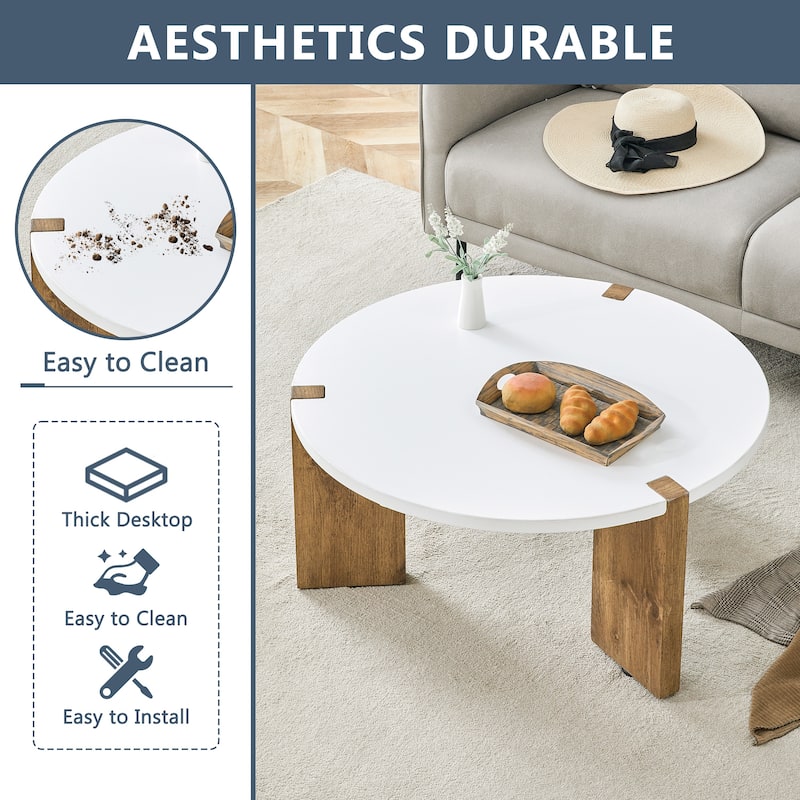 Coffee Table Round Coffee Table with Rectangular Legs Home Center Table Wooden Side Table for Living Room