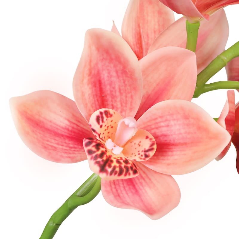 Set of 2 Large Coral Artificial Cymbidium Orchid Flower Stem Spray 31in - 31" L x 7" W x 7" DP