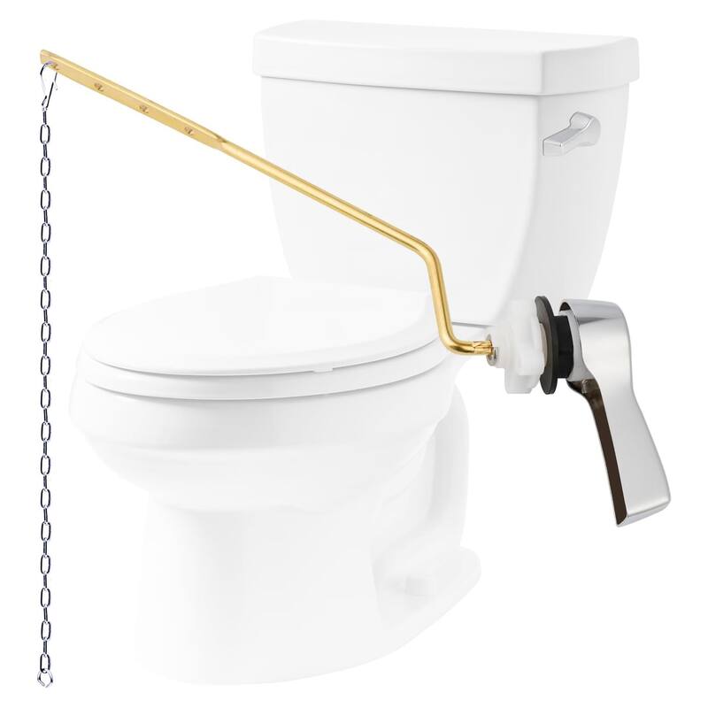 Universal Toilet Flush Tank Lever Kit, Side Mount Handle with Stainless Steel Flapper Chains, Chrome Finish