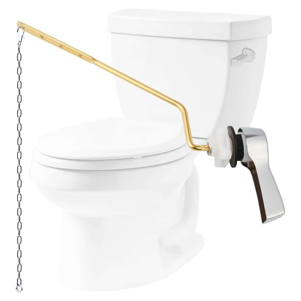 Universal Toilet Flush Tank Lever Kit, Side Mount Handle with Stainless Steel Flapper Chains, Chrome Finish