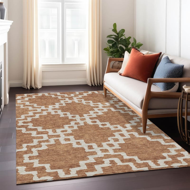 Machine Washable Indoor/ Outdoor Chantille Trellis Geo Rug