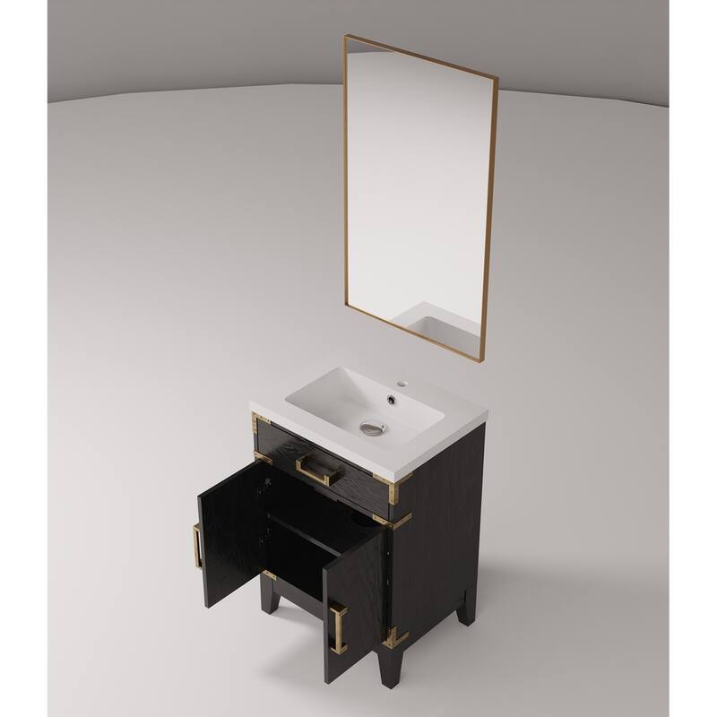 Black Oak Bath Vanity 24" W x 18" D, Acrylic Countertop with Soft Close Storage Cabinet, 18" Mirror Included
