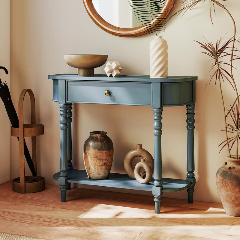 Gymax Retro Console Table 36''L Wooden Entryway Table w/ Storage