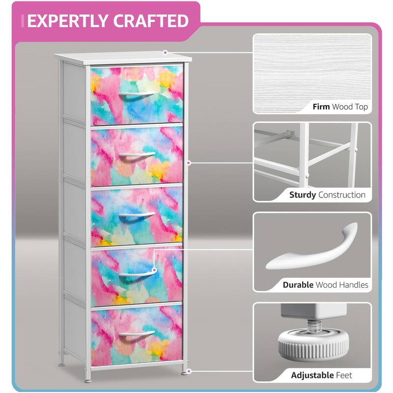 Dresser w/ 5 Drawers Furniture Tall Storage Organizer Unit for Bedroom