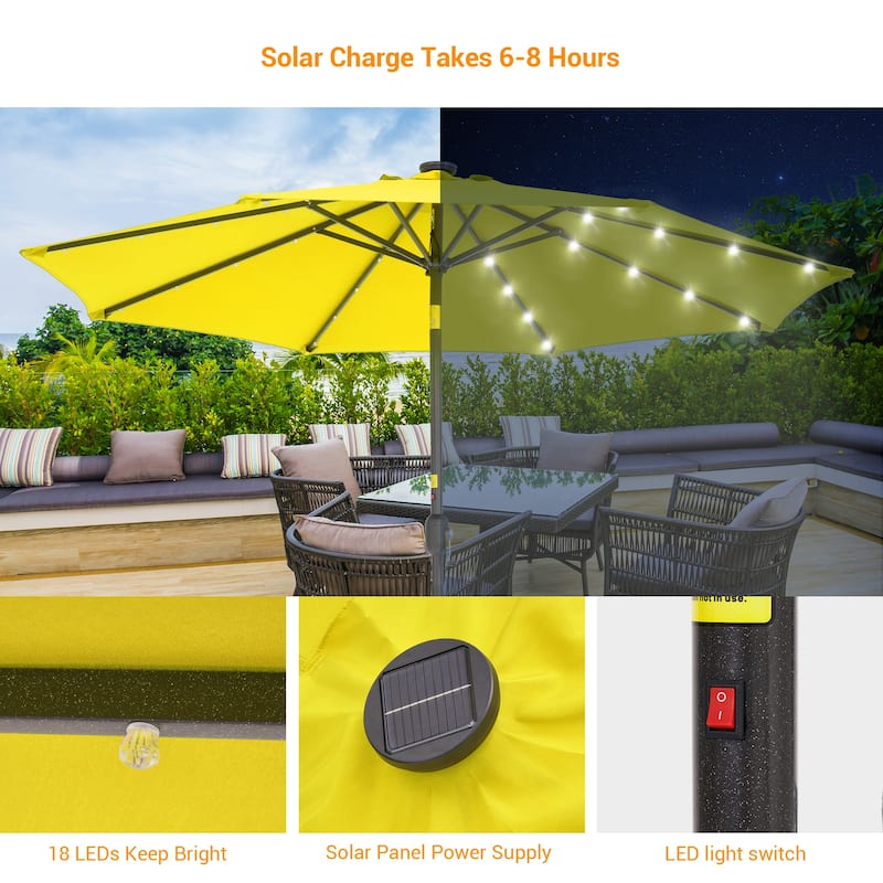 BONOSUKI LED Patio 9Ft Market Umbrella,Outside Deck Table Umbrella