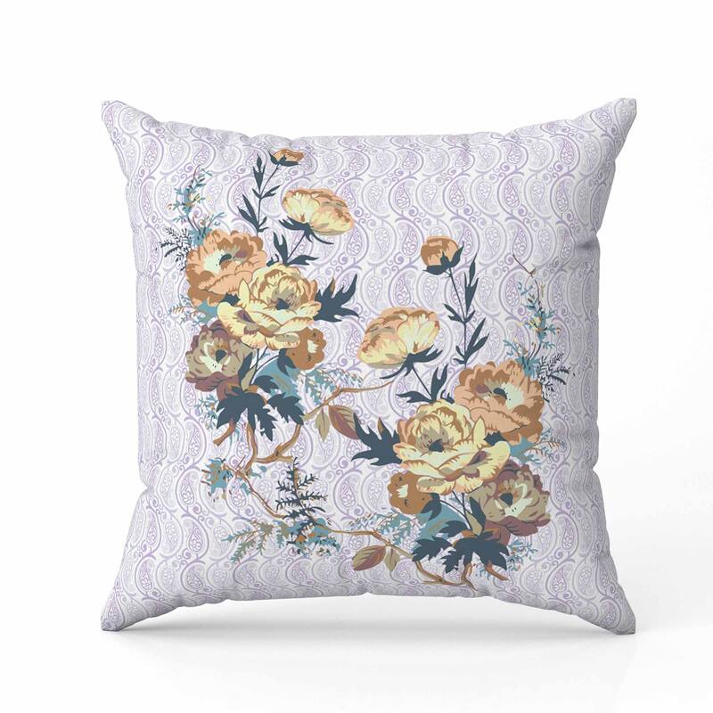 Rosemary Rosebuds Indoor/Outdoor Reversible Throw Pillow Orange and Purple