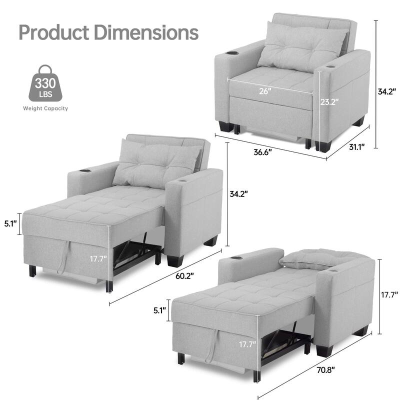 Pull Out Sofa Couch Bed Convertible Sleeper Sofa Bed with Storage Chaise, Sofa Couch