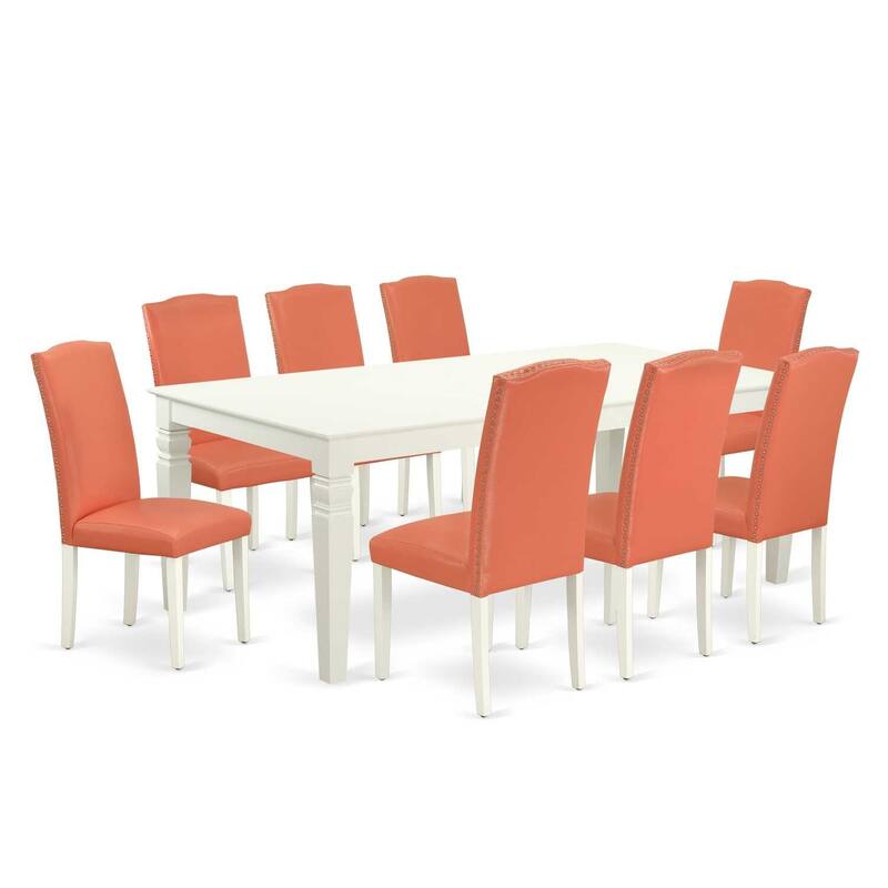 Kitchen Table Set Pink Flamingo 9pc - 66/84 Inch Rectangle Table w/ 8 PU Leather Parsons Chairs