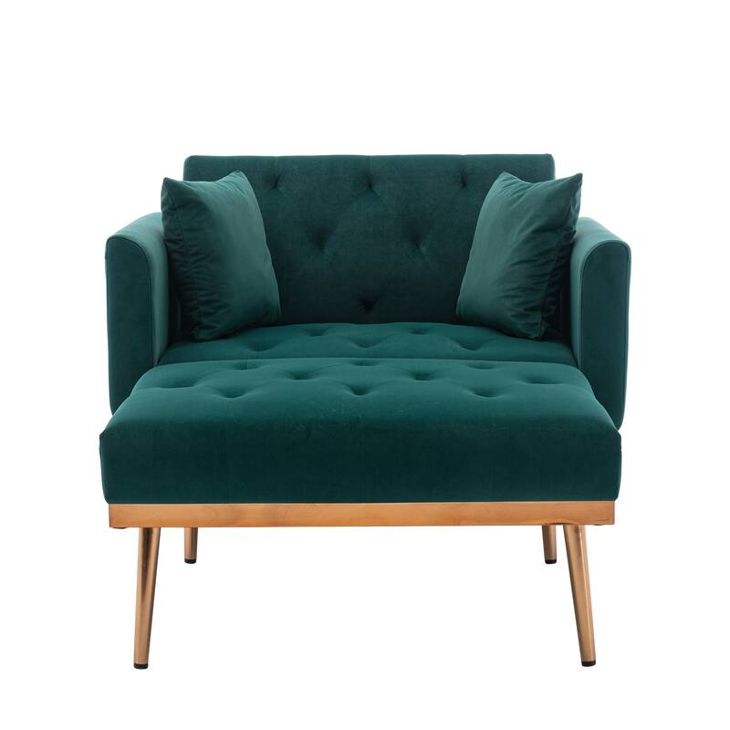 Velvet Fabric Chaise Lounge Chair with Adjustable Backrest and Pillow