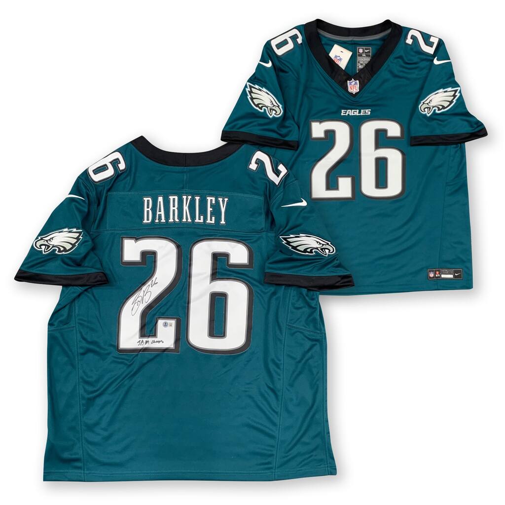 Saquon Barkley Autographed Philadelphia Eagles Super Bowl 59 Champs Signed Nike Limited Football Jersey Beckett COA A - 8' x 11'