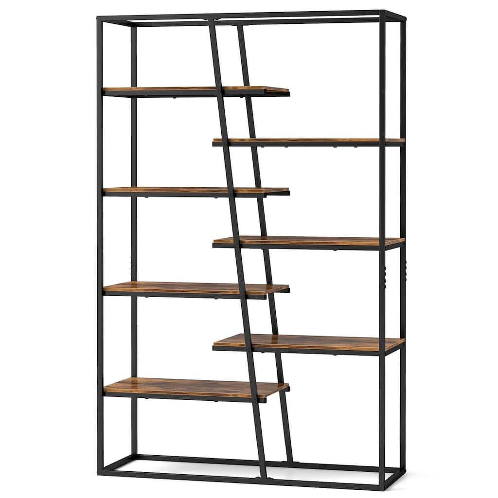 Costway 71" Tall Bookshelf with Heavy-duty Metal Frame 7-Tier - Rustic Brown + Black - See Details