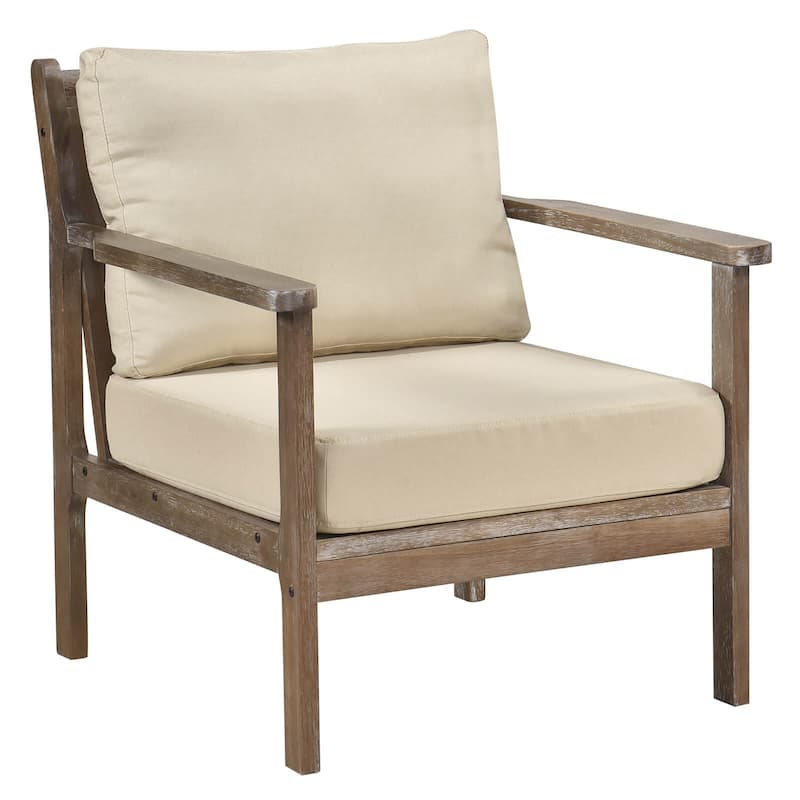 Costway Modern Accent Chair with Solid Rubber Wood Armrests Cotton - See Details - Beige - See Details