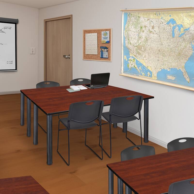 60" x 24" Kee Training Table- Cherry/ Black & 2 Stack Chairs- Black