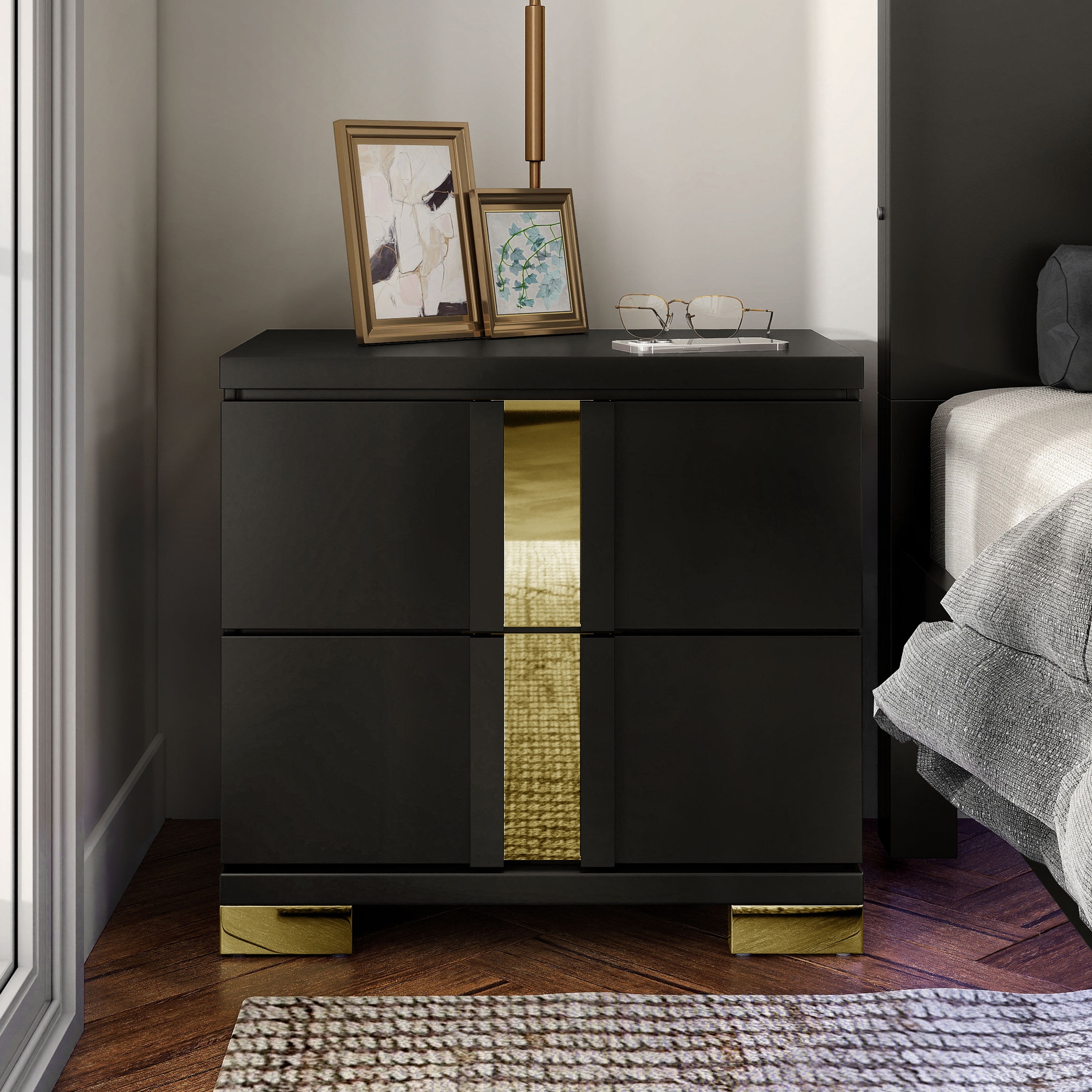 Furniture of America Halifax Modern Rubberwood Black Dresser and 2 Nightstand Bedroom Set Furniture of America Halifax Modern Rubberwood Black Dresser and 2 Nightstand Bedroom Set