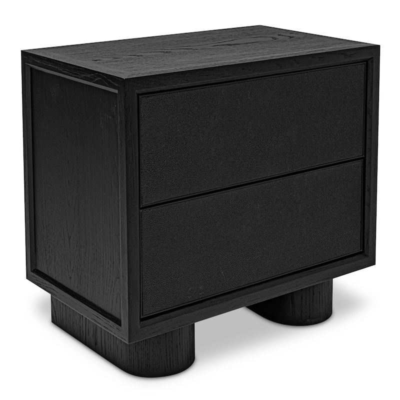 NADAAL STUDIOS Alarno Nightstand, Shagreen Pattern with Antique Gold Frame 2-Drawer, Black