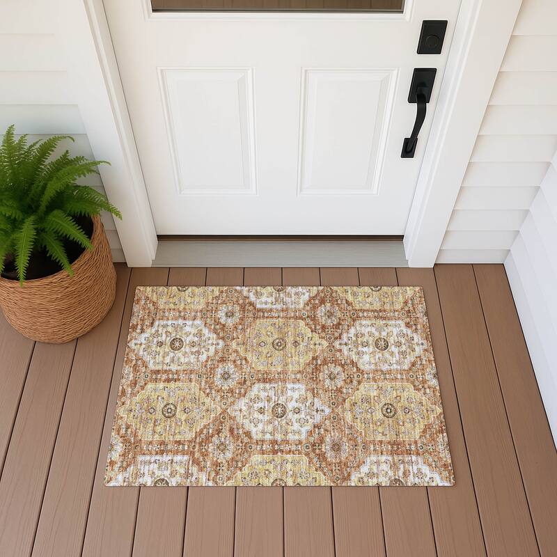 Machine Washable Indoor/ Outdoor Traditional Kiowa Chantille Rug - Copper - 1'8" x 2'6"