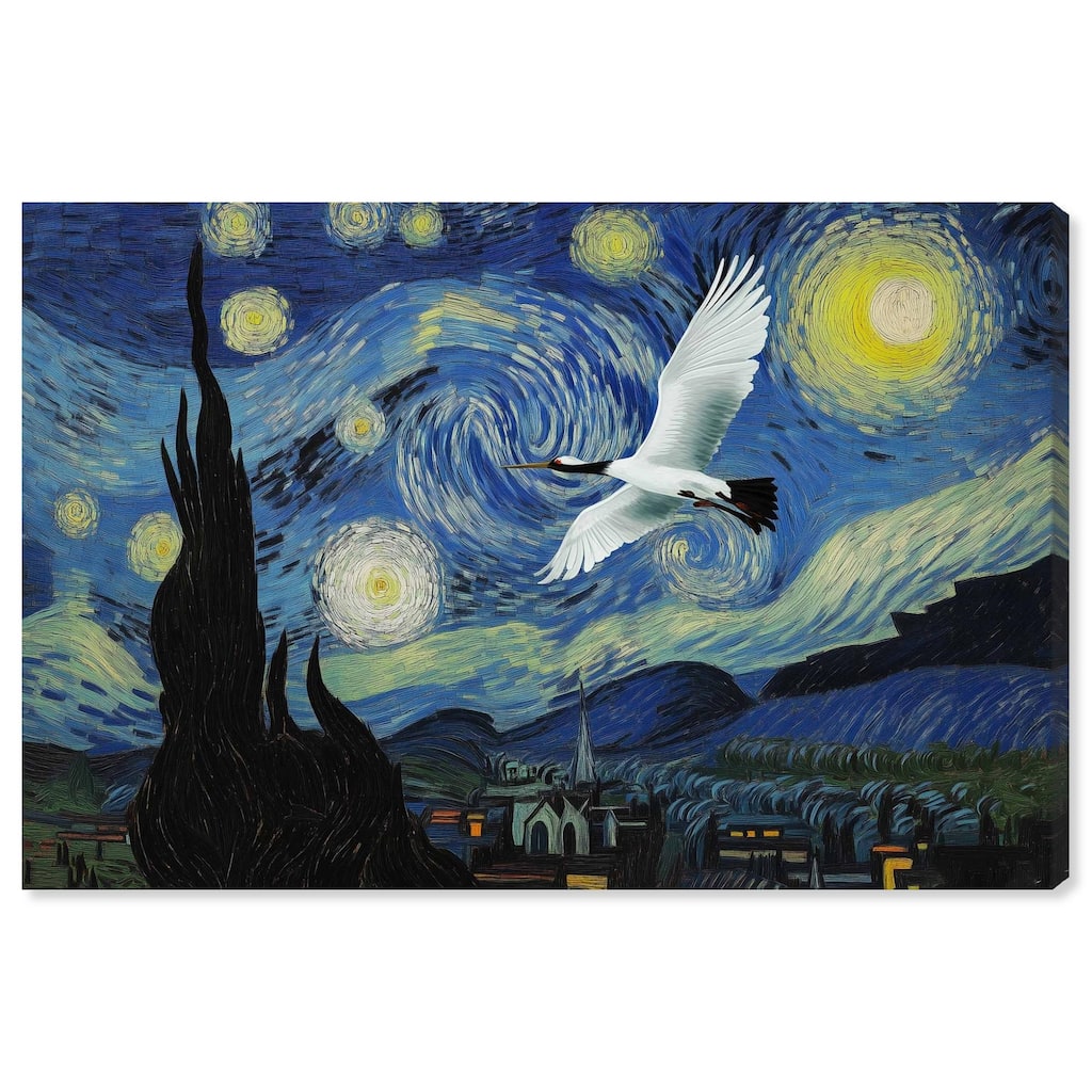 Crane Starry Night Canvas by Art Remedy, Gallery Wrapped