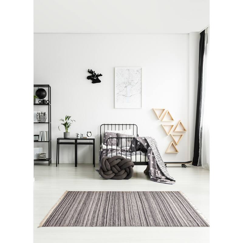 ECARPETGALLERY Flat-Weave Ankara FW Dark Grey Wool Kilim - 5'3 x 7'10