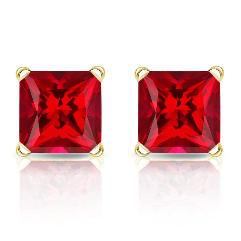 Auriya 14k Gold Lab Grown Gemstone Ruby Stud Earrings Princess 0.25 to 5.00 ct. tw. 4-Prong Martini Push-Back