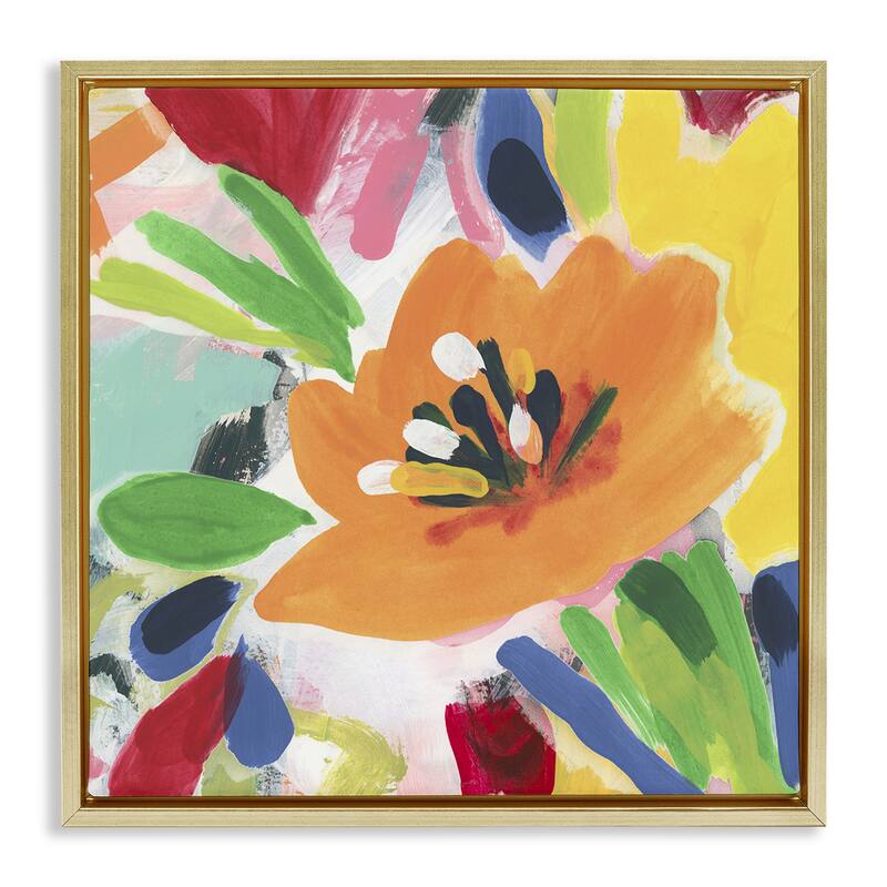 Stupell Vivid Orange Flower Impressions Framed Floater Canvas Wall Art Design By June Erica Vess - 18 x 18 - Gold