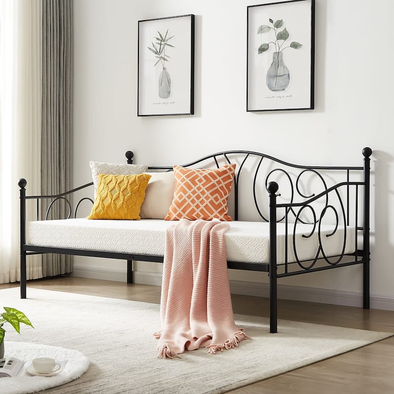 Javlergo Twin Metal Daybed Frame with Slats Classic Mattress Foundation No Box Spring Needed - Black