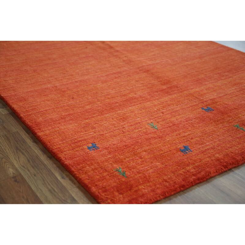 Hand Knotted Oriental 100% Wool Carpet Tribal Animal Pictorial Oranges & Rust Gabbeh Area Rug - 6' 6'' X 4' 6''
