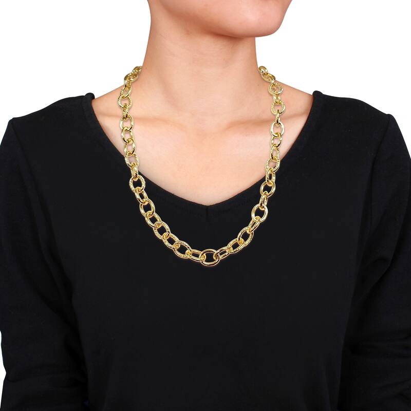 Miadora 24-Inch Oval Link Chain Necklace in Yellow Plated Sterling Silver