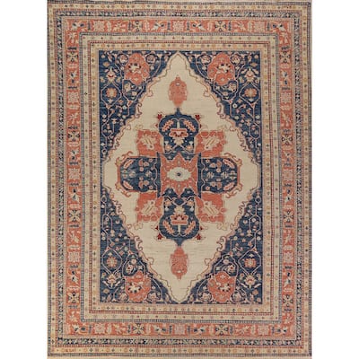 Heriz Serapi Oriental Rug Vegetable Dye Hand-Knotted Wool Carpet - 8'10"x 11'9"