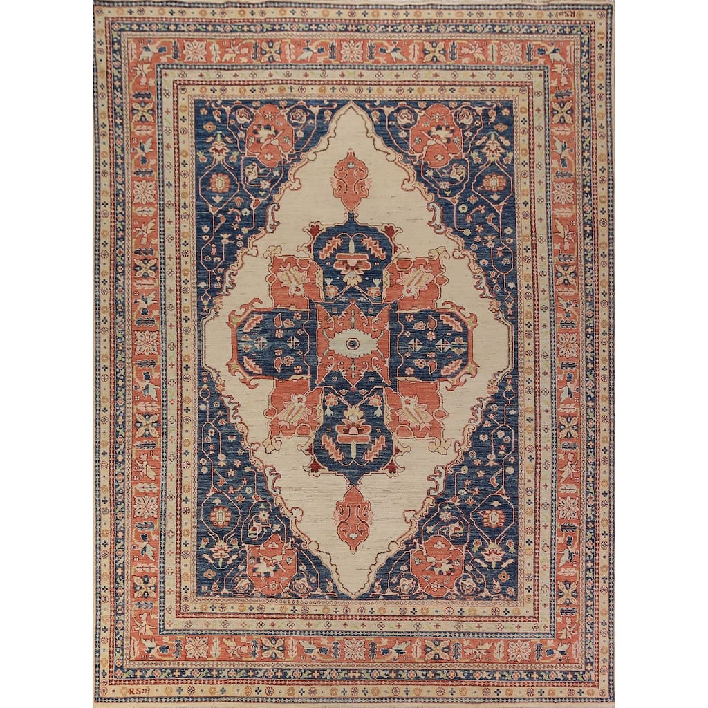 Heriz Serapi Oriental Rug Vegetable Dye Hand-Knotted Wool Carpet - 8'10"x 11'9"